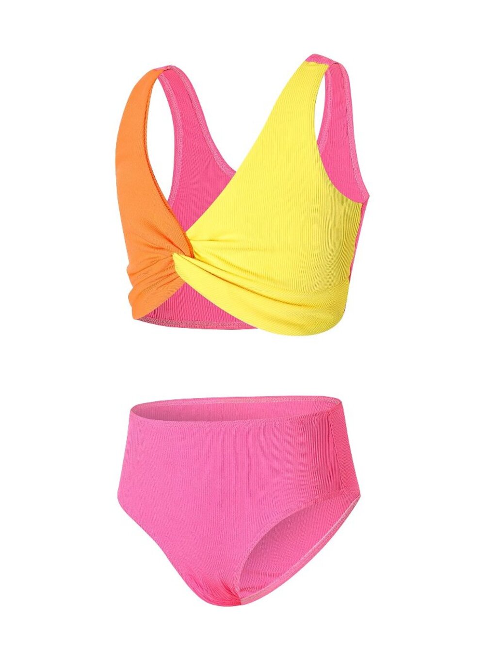 Girls Two-Piece Swimsuit Yellow Pink Orange Size 8-10
